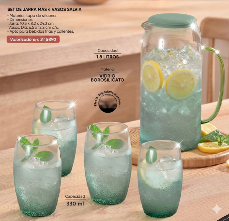 Set de Jarra +4 Vasos SALVIA
